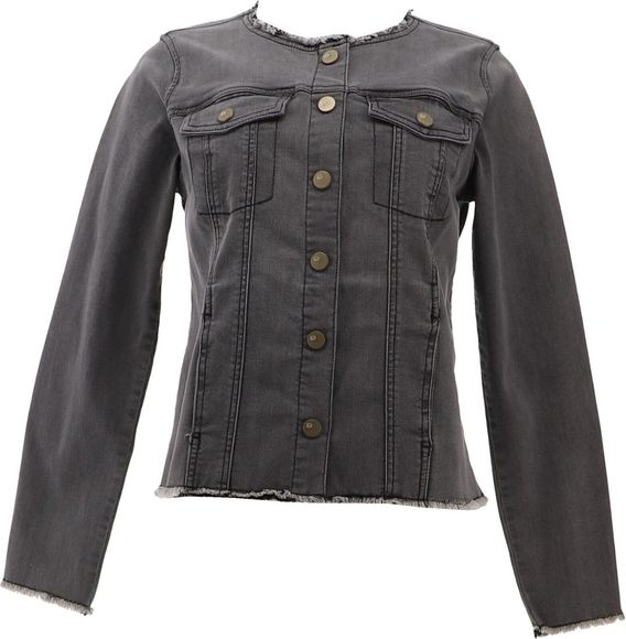 LOGO Lori Goldstein Jackets & Blazers - LOGO Lori Goldstein Denim Jacket Frayed Edges Grey Wash A397995D